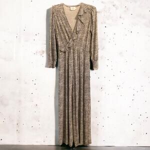 Leota Island Jumpsuit XL Black White Wide Leg Ruffle Wrap Stretch BalletCore USA